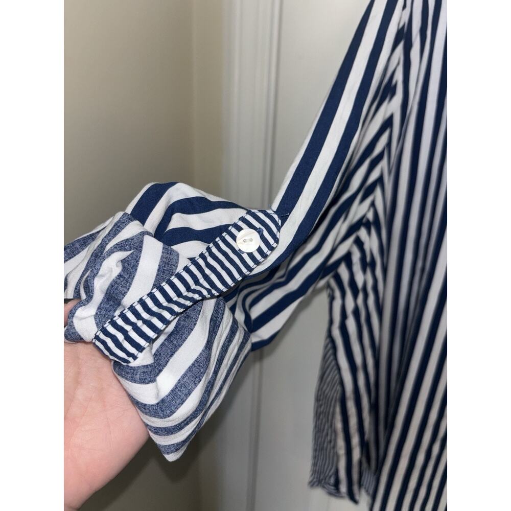 Jane Delancey Navy White Striped Roll Tab Sleeve Top 3X Nautical Coastal - Picture 6 of 8